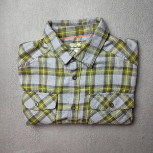 Mountain Hardwear Shirt Mens Gray Yellow Plaid Flannel Button Down Long Sleeve